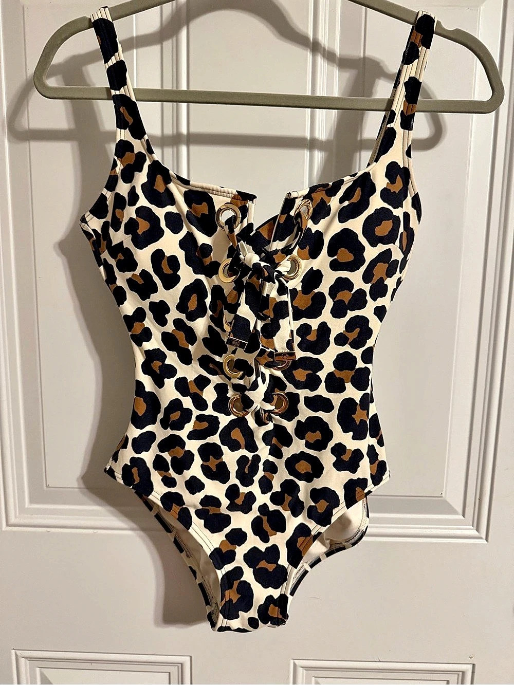 Michael Kors Leopard Print Lace-Up One-Piece Swimsuit